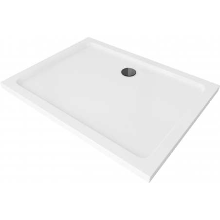 Mexen Flat slim rectangular shower tray 130 x 100 cm, White, Black siphon - 40101013B