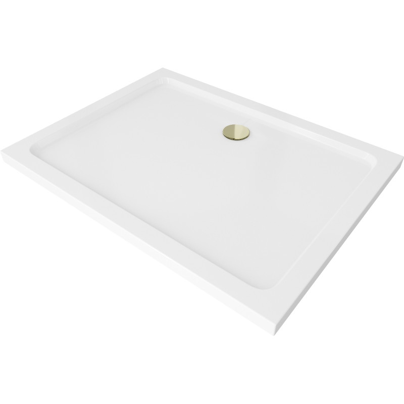 Mexen Flat slim rectangular shower tray 130 x 100 cm, white, golden siphon - 40101013G