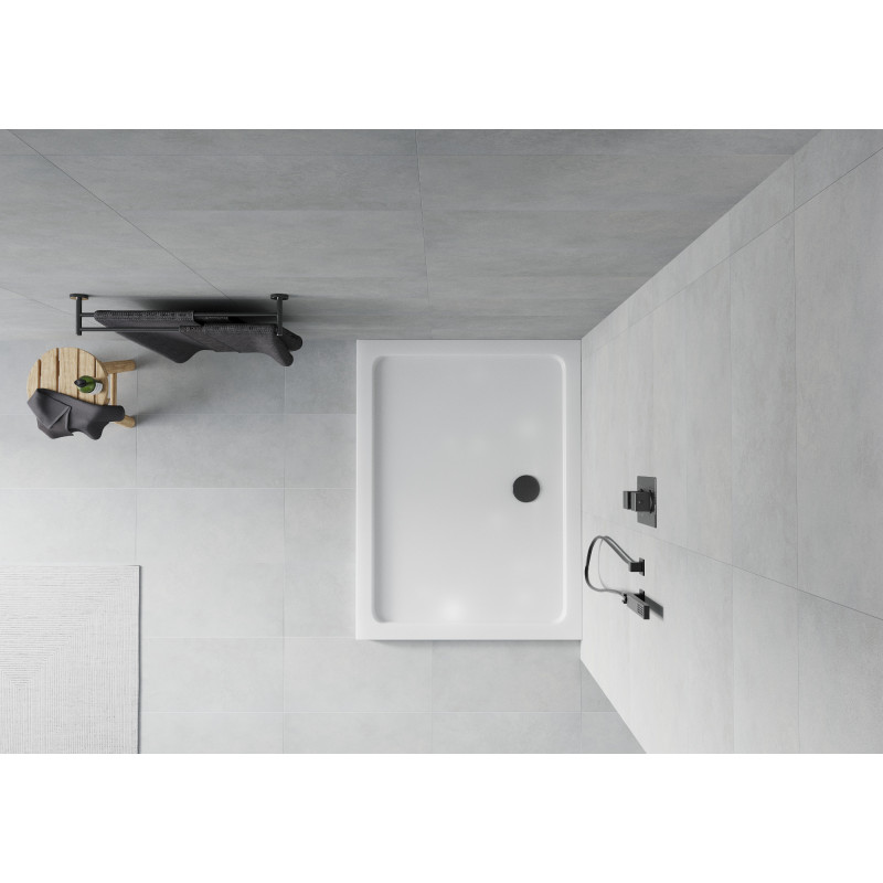 Mexen Flat slim rectangular shower tray 130 x 90 cm, white, black siphon - 40109013B