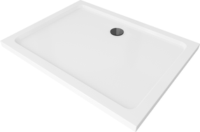 Mexen Flat rectangular slim shower tray 110 x 90 cm, white, black siphon - 40109011B
