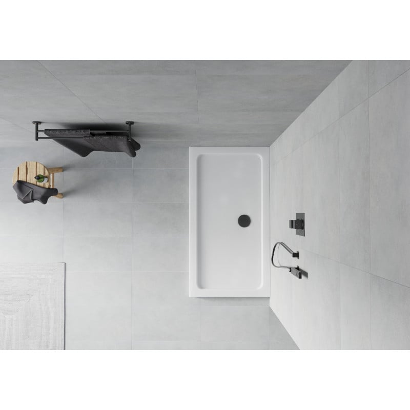 Mexen Flat rectangular slim shower tray 130 x 70 cm, white, black siphon - 40107013B