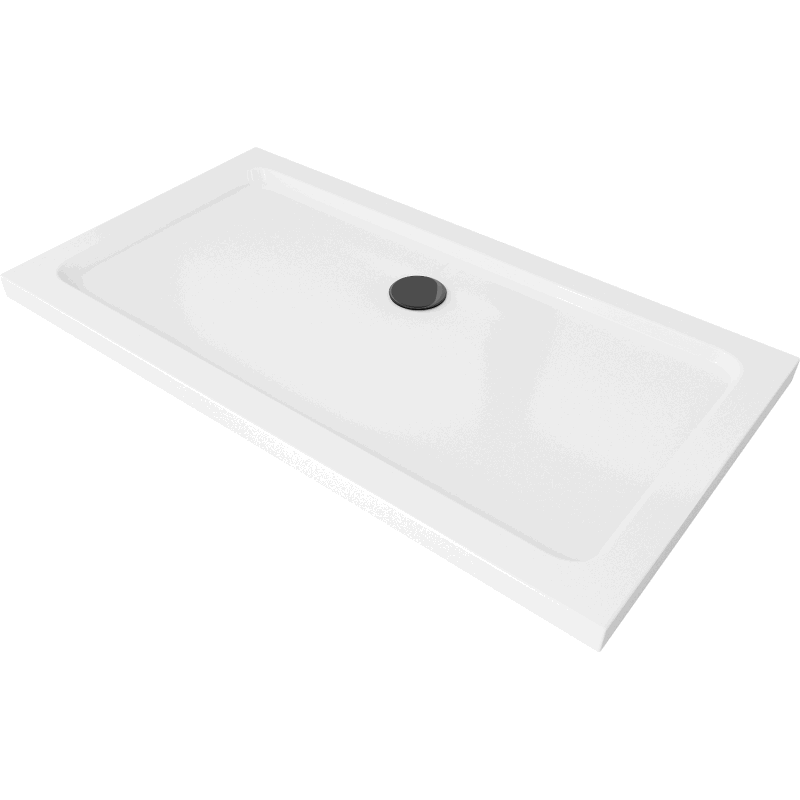 Mexen Flat rectangular slim shower tray 120 x 70 cm, white, black siphon - 40107012B