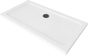 Mexen Flat slim rectangular shower tray 120 x 70 cm, White, Black siphon - 40107012B