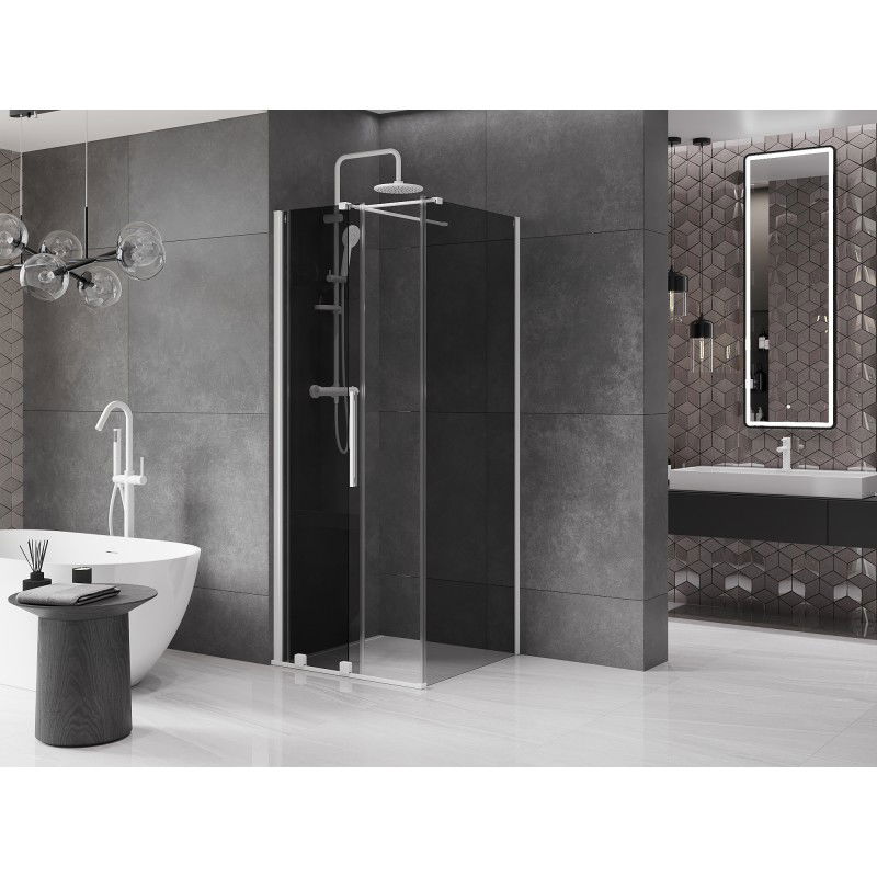 Mexen Velar 100 x 100 cm Sliding Shower Enclosure, Graphite, White - 871-100-100-41-20