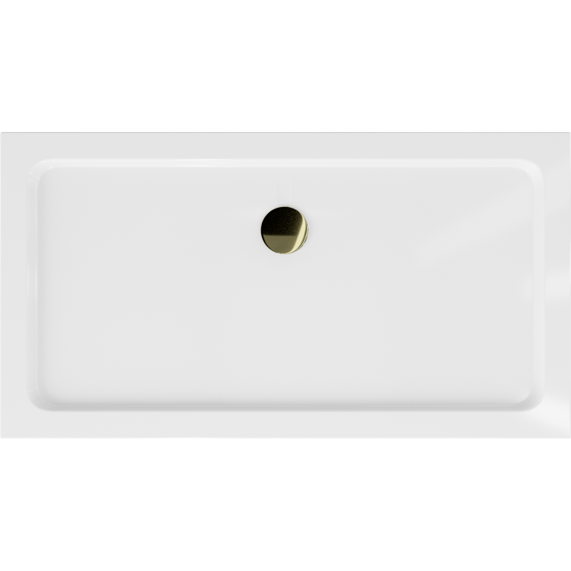 Mexen Flat rectangular slim shower tray 140 x 70 cm, white, gold siphon - 40107014G