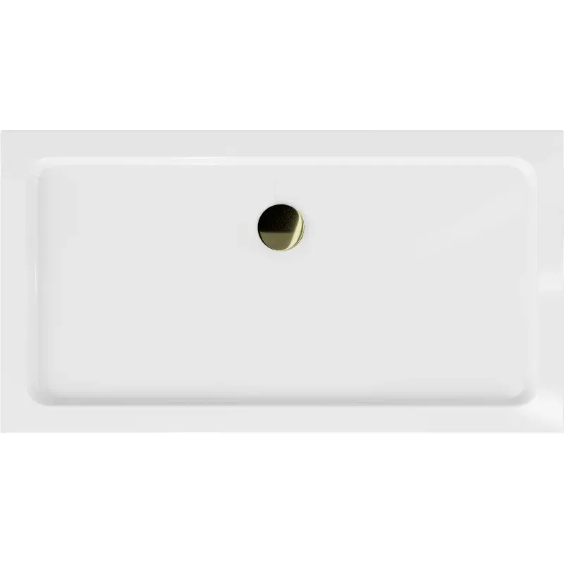 Mexen Flat rectangular slim shower tray 140 x 70 cm, white, golden siphon - 40107014G
