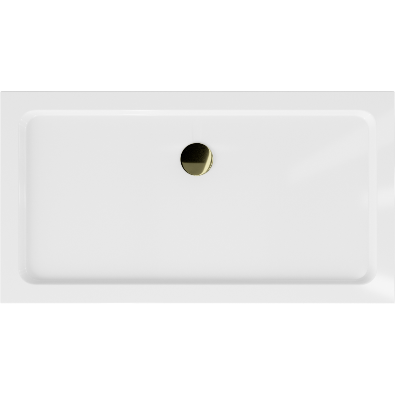 Mexen Flat rectangular slim shower tray 130 x 70 cm, white, golden siphon - 40107013G