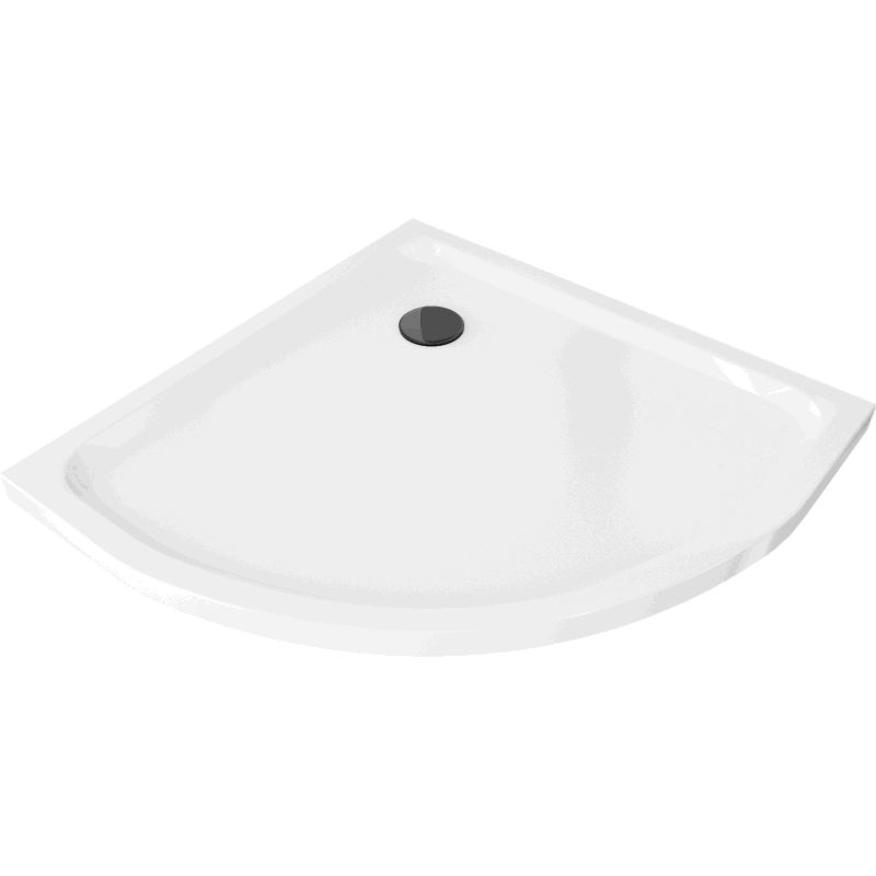 Mexen Flat semicircular slim shower tray 90 x 90 cm, white, black siphon - 41109090B