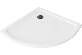 Mexen Flat Semi-Circular Shower Tray Slim 80 x 80 cm, White, Black Syphon - 41108080B