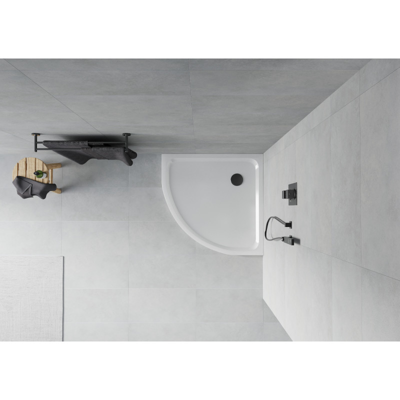 Mexen Flat semicircular shower tray slim 80 x 80 cm, white, black siphon - 41108080B