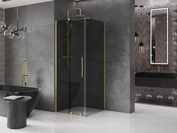 Mexen Velar Sliding Shower Enclosure 90 x 90 cm, Graphite, Brushed Gold - 871-090-090-41-55