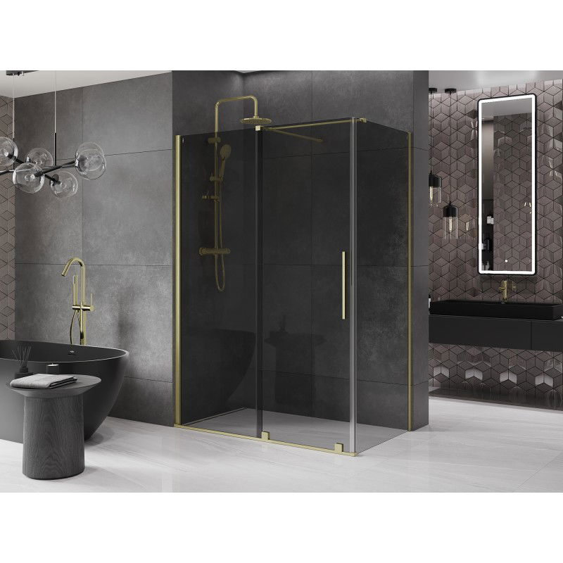 Mexen Velar Sliding Shower Enclosure 160 x 100 cm, Graphite, Brushed Gold - 871-160-100-41-55