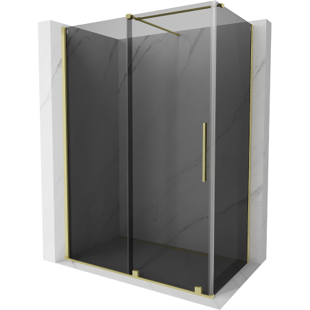Mexen Velar Sliding Shower Enclosure 150 x 90 cm, Graphite, Brushed Gold - 871-150-090-41-55