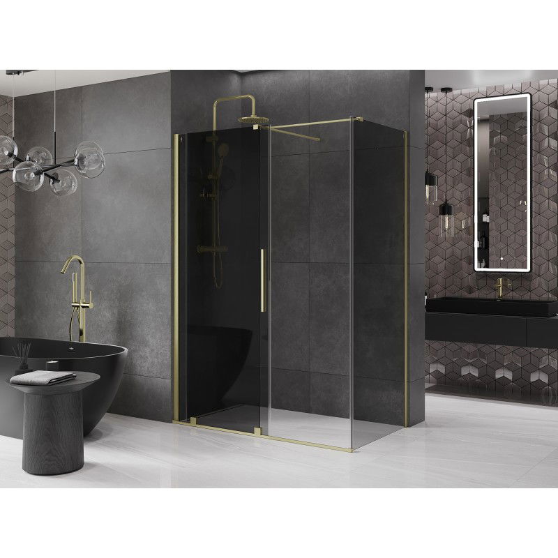 Mexen Velar Sliding Shower Enclosure 150 x 90 cm, Graphite, Brushed Gold - 871-150-090-41-55
