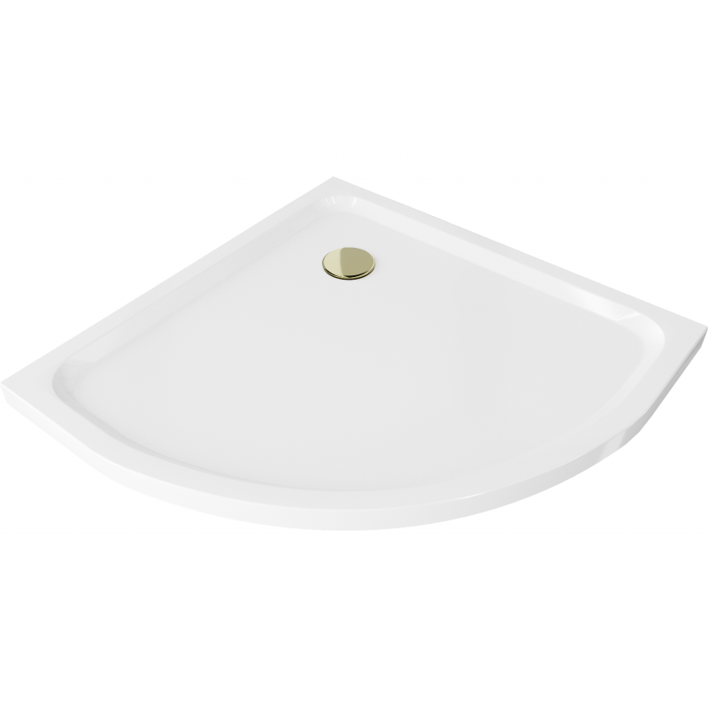Mexen Flat semi-circular slim shower tray 90 x 90 cm, white, gold siphon - 41109090G