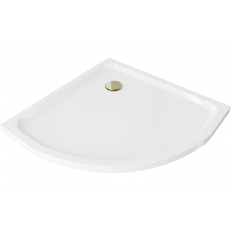 Mexen Flat semi-circular slim shower tray 90 x 90 cm, white, gold siphon - 41109090G