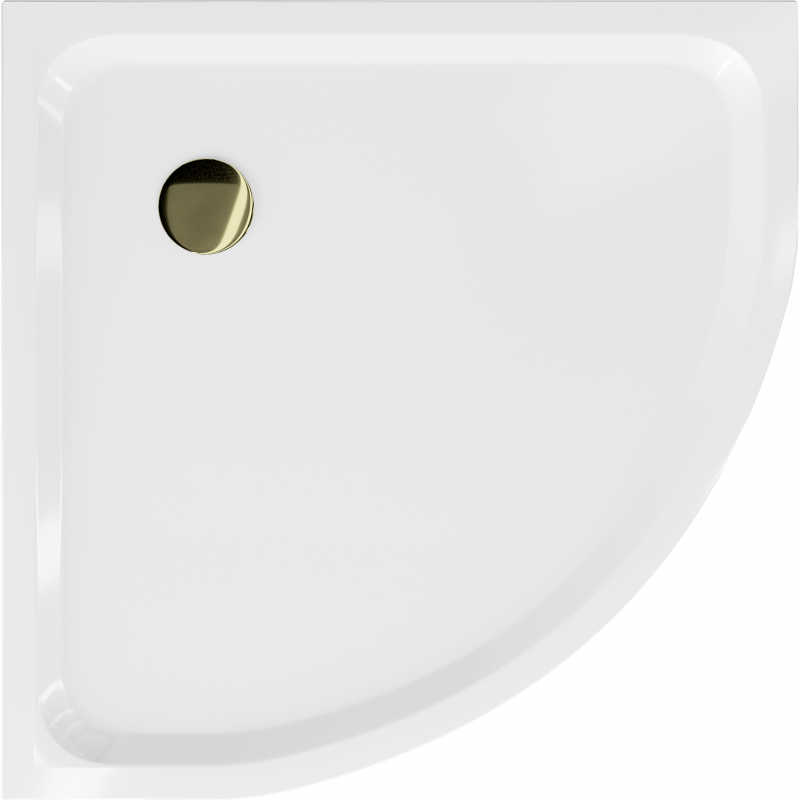 Mexen Flat semicircular slim shower tray 90 x 90 cm, white, golden siphon - 41109090G