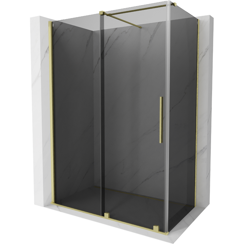 Mexen Velar sliding shower cabin 140 x 70 cm, graphite, brushed gold - 871-140-070-41-55
