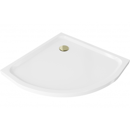 Mexen Flat slim semicircular shower tray 80 x 80 cm, white, gold siphon - 41108080G