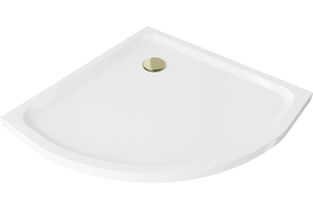 Mexen Flat slim semicircular shower tray 80 x 80 cm, white, gold siphon - 41108080G