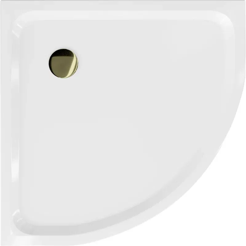 Mexen Flat semi-circular slim shower tray 80 x 80 cm, white, gold siphon - 41108080G
