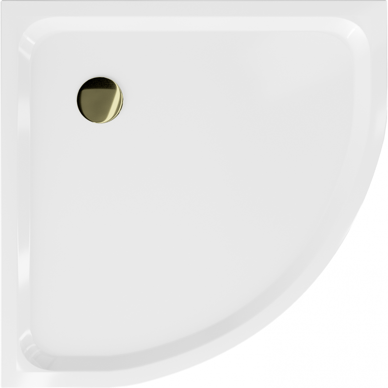 Mexen Flat slim semicircular shower tray 80 x 80 cm, white, gold siphon - 41108080G