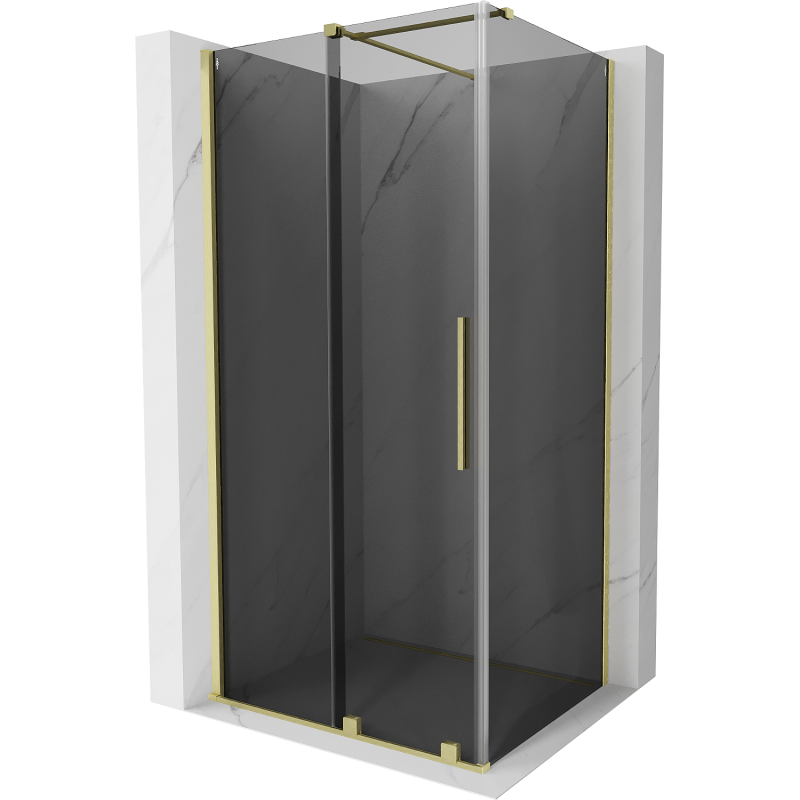 Mexen Velar Sliding Shower Enclosure 140 x 90 cm, Graphite, Brushed Gold - 871-140-090-41-55