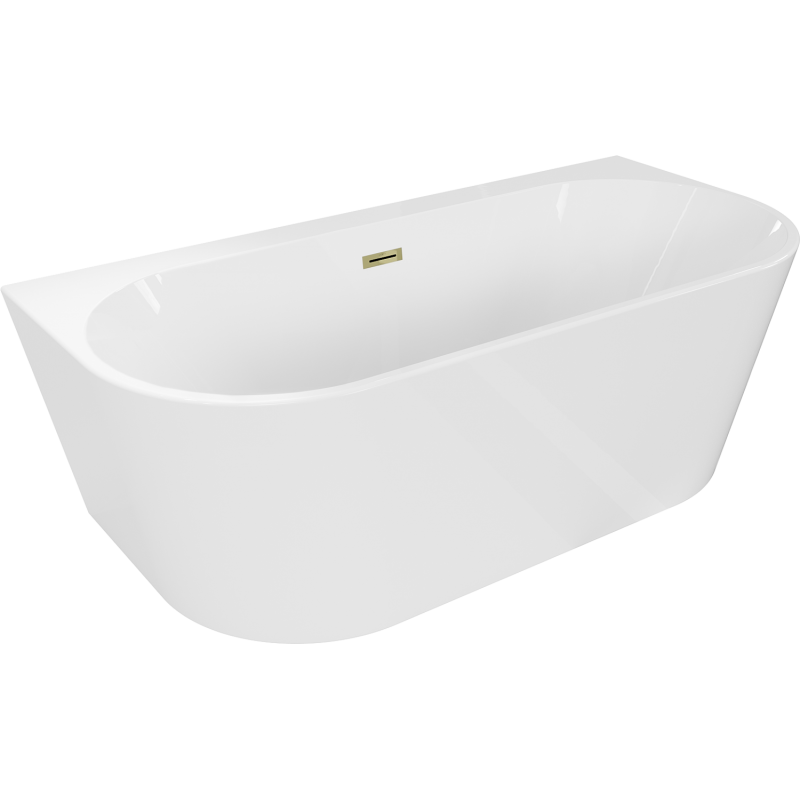 Mexen Oval+ free-standing wall-adjacent bathtub 170 x 80 cm, white, gold overflow - 52681708000-50