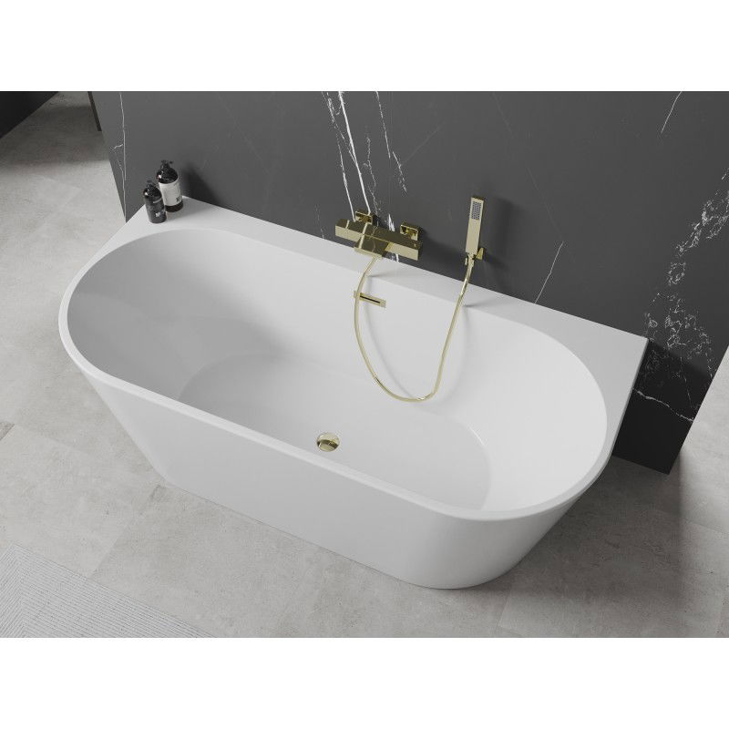 Mexen Oval+ free-standing wall-adjacent bathtub 170 x 80 cm, white, gold overflow - 52681708000-50