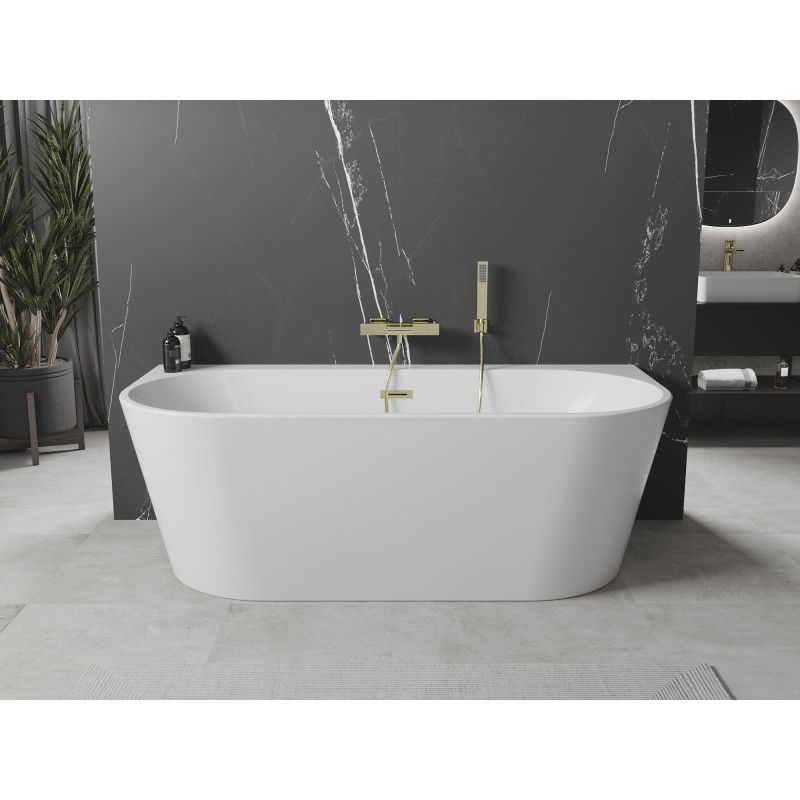 Mexen Oval+ free-standing wall-adjacent bathtub 170 x 80 cm, white, gold overflow - 52681708000-50