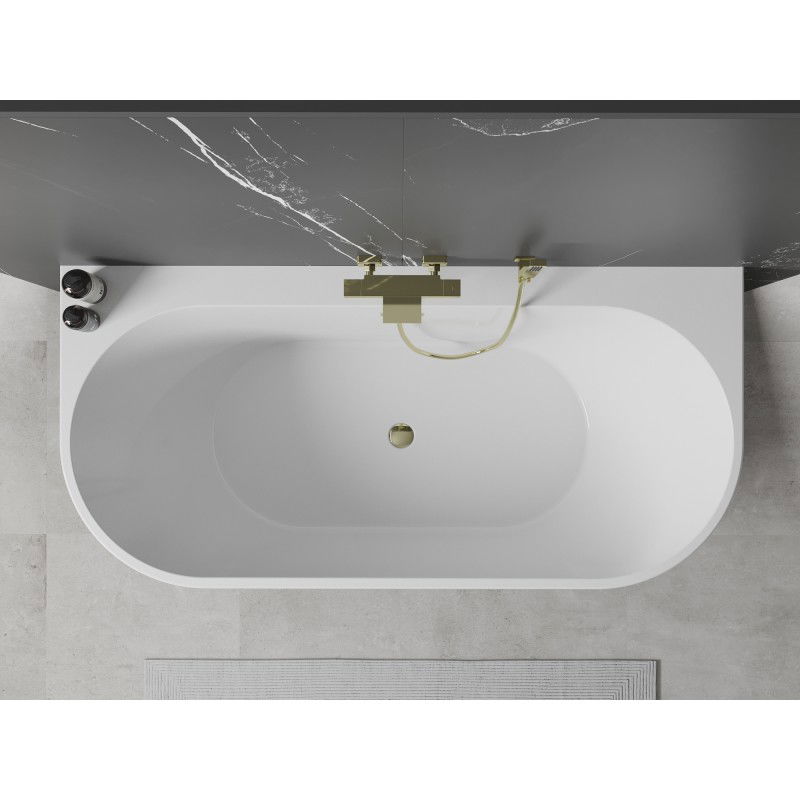 Mexen Oval+ free-standing wall-adjacent bathtub 170 x 80 cm, white, gold overflow - 52681708000-50