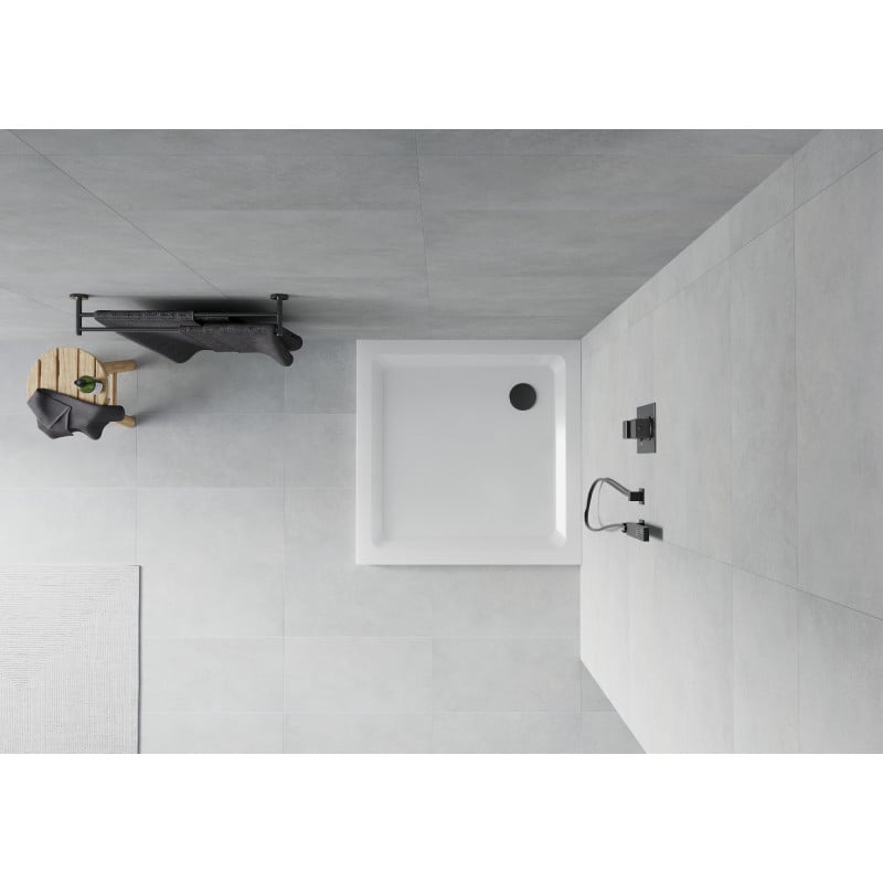 Mexen Flat square slim shower tray 100 x 100 cm, white, black siphon - 40101010B
