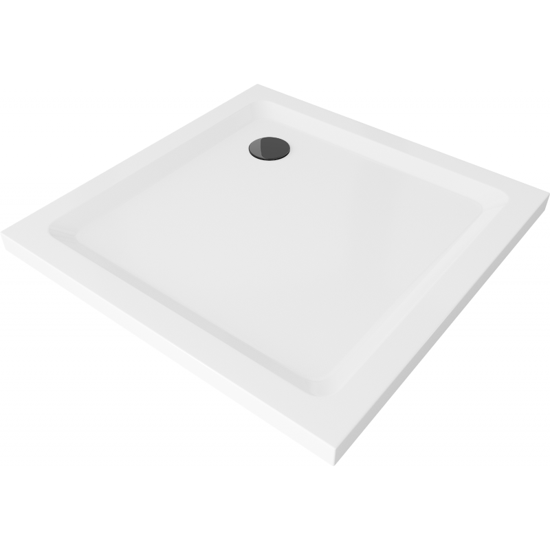 Mexen Flat square slim shower tray 90 x 90 cm, white, black siphon - 40109090B