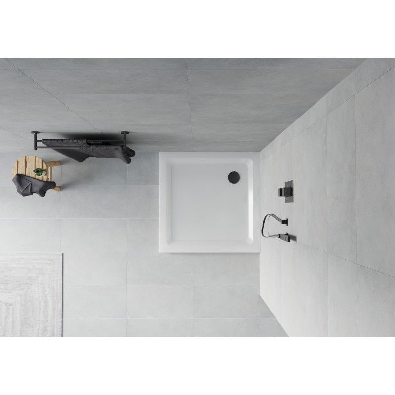 Mexen Flat square slim shower tray 90 x 90 cm, white, black siphon - 40109090B