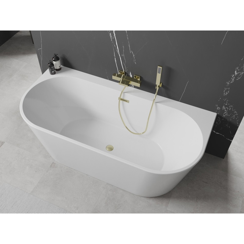 Mexen Oval+ freestanding back-to-wall bathtub 170 x 80 cm, white, brushed gold overflow - 52681708000-55