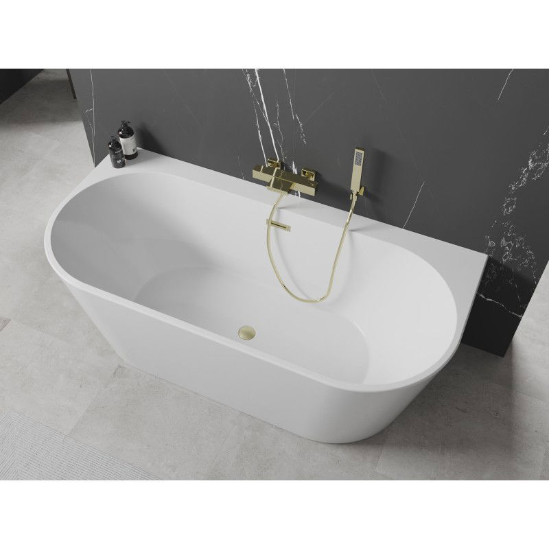 Mexen Oval+ freestanding wall-mounted bathtub 170 x 80 cm, white, brushed gold overflow - 52681708000-55