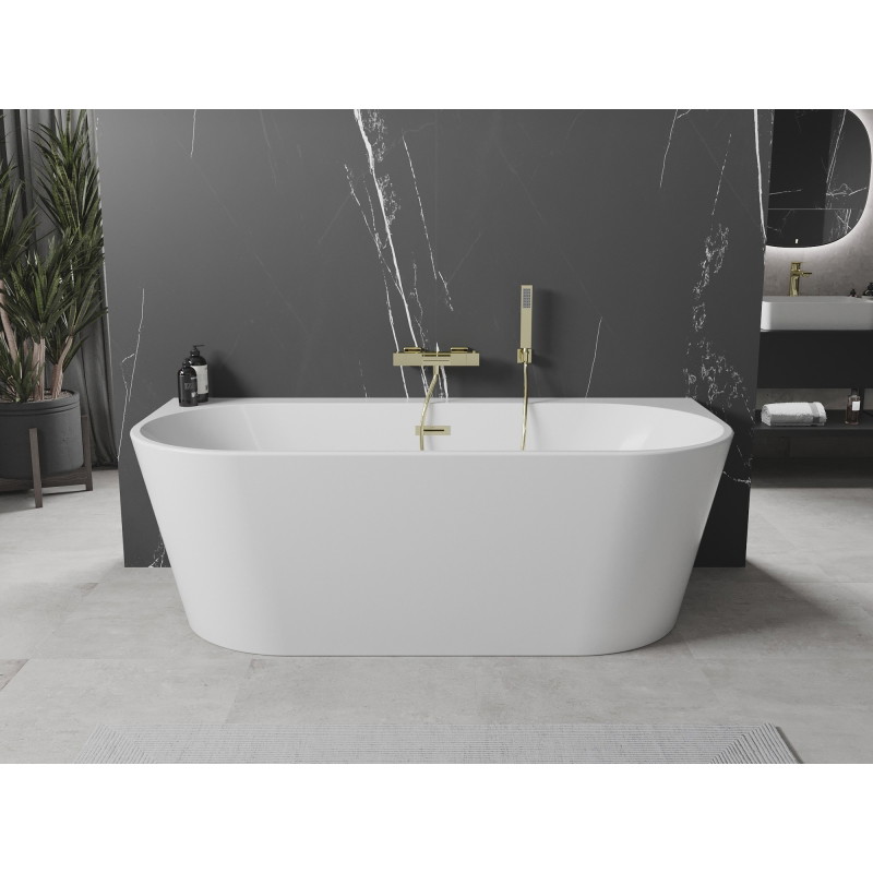 Mexen Oval+ freestanding back-to-wall bathtub 170 x 80 cm, white, brushed gold overflow - 52681708000-55