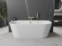 Mexen Oval+ freestanding back-to-wall bathtub 170 x 80 cm, white, brushed gold overflow - 52681708000-55