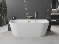 Mexen Oval+ freestanding wall-mounted bathtub 170 x 80 cm, white, brushed gold overflow - 52681708000-55