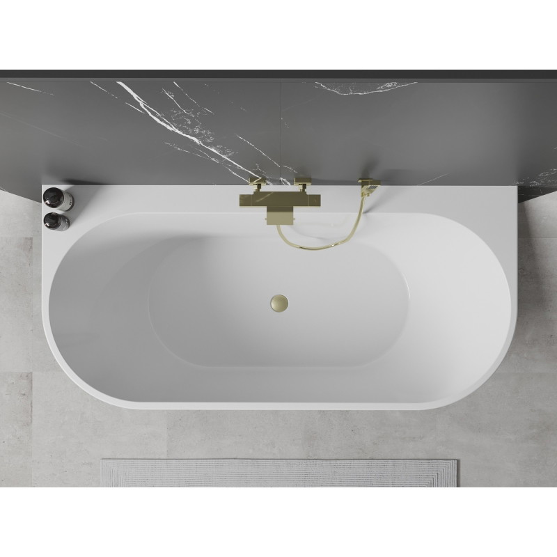 Mexen Oval+ freestanding back-to-wall bathtub 170 x 80 cm, white, brushed gold overflow - 52681708000-55