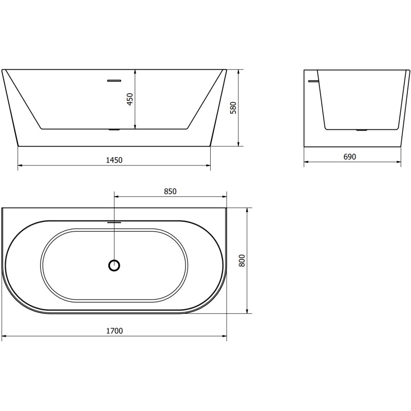 Mexen Oval+ freestanding back-to-wall bathtub 170 x 80 cm, white, brushed gold overflow - 52681708000-55