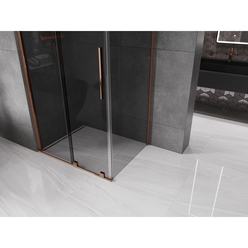 Mexen Velar 90 x 100 cm Sliding Shower Enclosure, Graphite, Rose Gold - 871-090-100-41-60