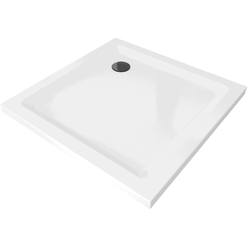 Mexen Flat slim square shower tray 80 x 80 cm, White, Black siphon - 40108080B