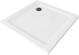 Mexen Flat slim square shower tray 80 x 80 cm, White, Black siphon - 40108080B