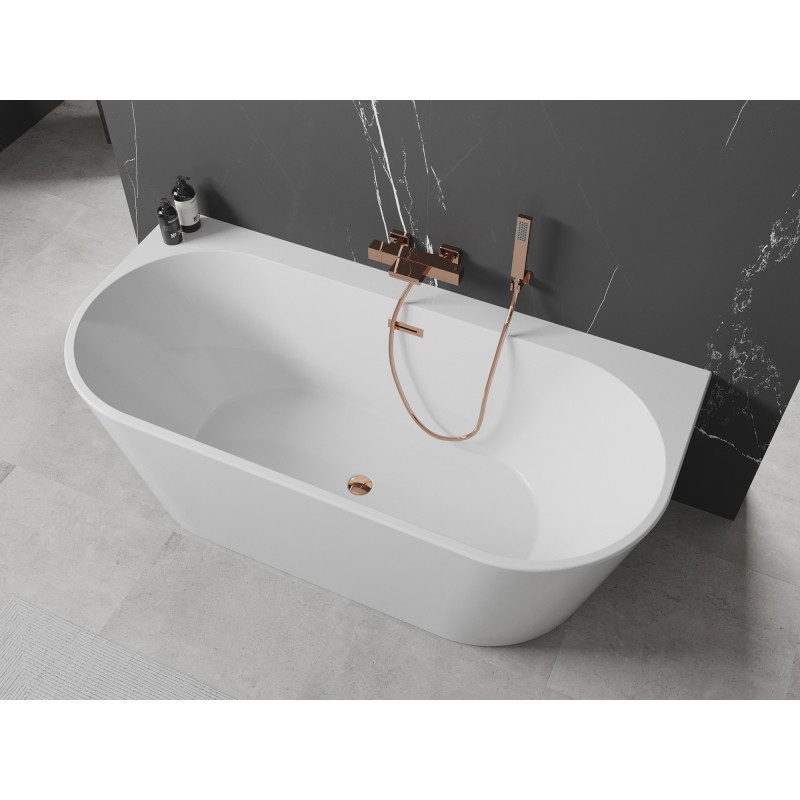 Mexen Oval+ freestanding back-to-wall bathtub 170 x 80 cm, white, rose gold overflow - 52681708000-60