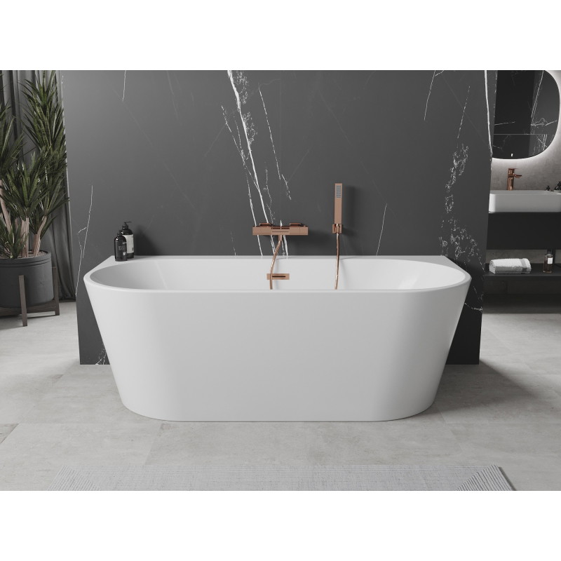 Mexen Oval+ freestanding back-to-wall bathtub 170 x 80 cm, white, rose gold overflow - 52681708000-60