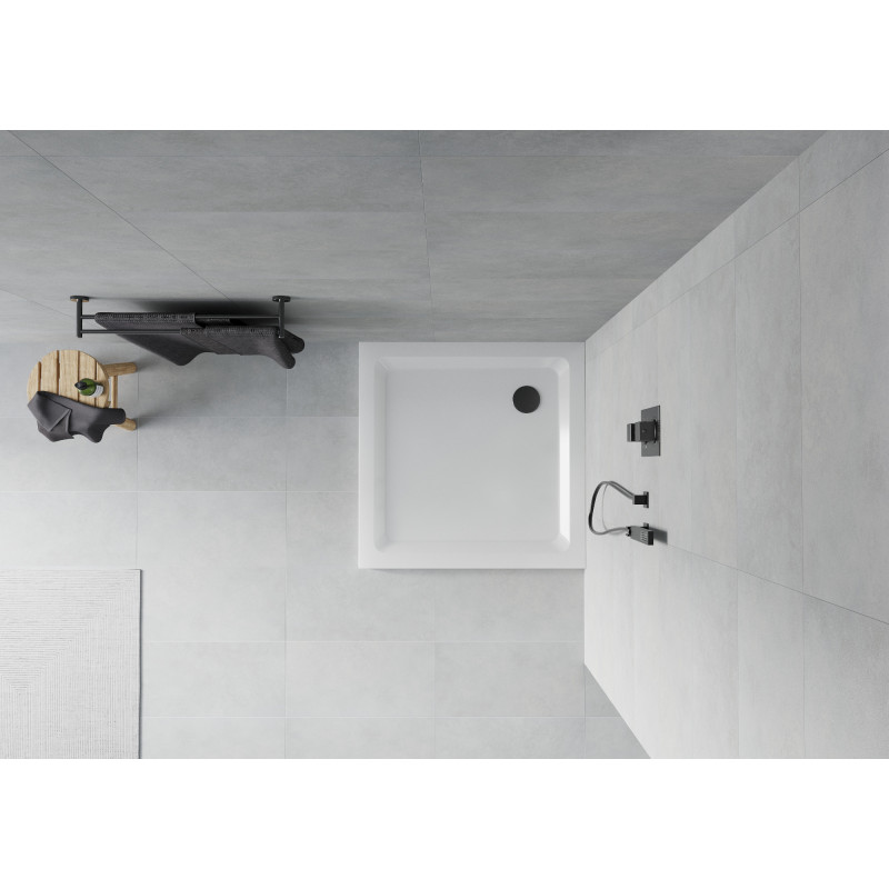 Mexen Flat slim square shower tray 80 x 80 cm, white, black drain - 40108080B