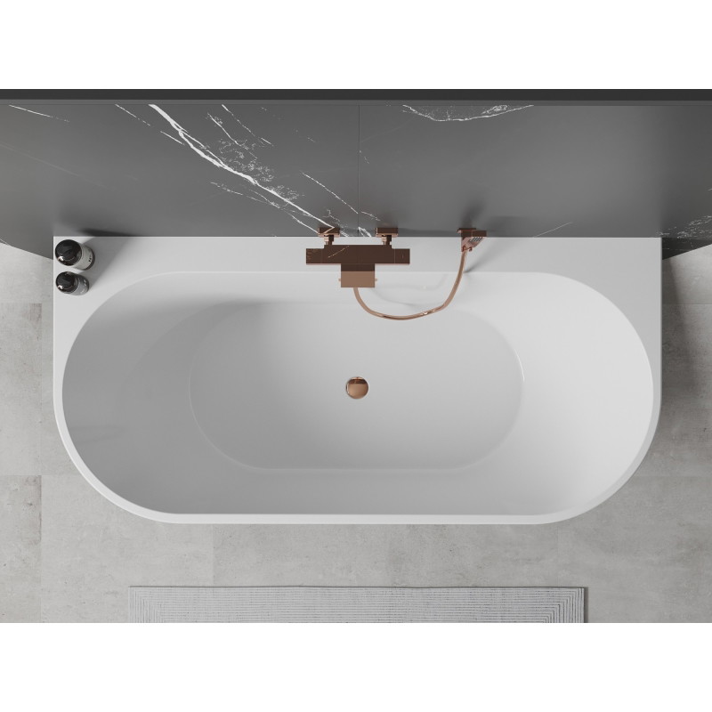 Mexen Oval+ freestanding back-to-wall bathtub 170 x 80 cm, white, rose gold overflow - 52681708000-60