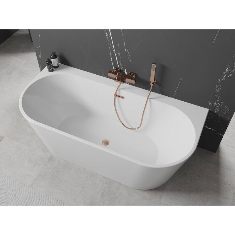 Mexen Oval+ freestanding back-to-wall bathtub 170 x 80 cm, white, brushed copper overflow - 52681708000-65