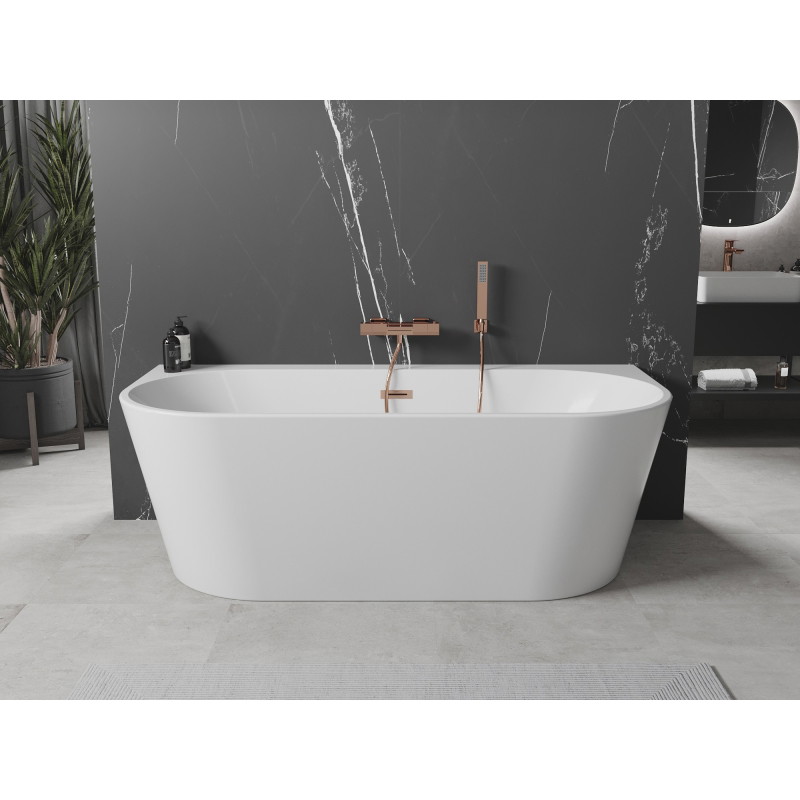 Mexen Oval+ freestanding wall bathtub 170 x 80 cm, white, brushed copper overflow - 52681708000-65
